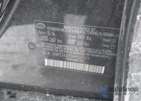 2017 Hyundai Sonata Sport из США, поврежденный, VIN 5NPE34AF3HH527679